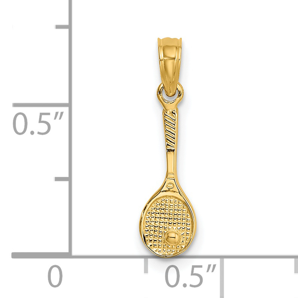 Million Charms 14k Yellow Gold Solid 3-D Tennis Racquet Necklace Charm Pendant - Picture 3 of 5